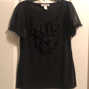 WHBM black ruffled blouse, small